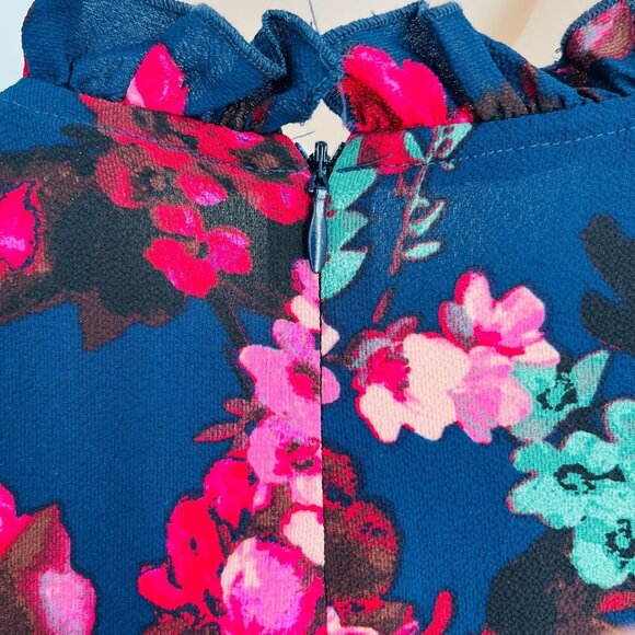 London Times Floral Smocked Bodice A-Line Midi Dress Size 6 Navy Floral - Picture 7 of 13